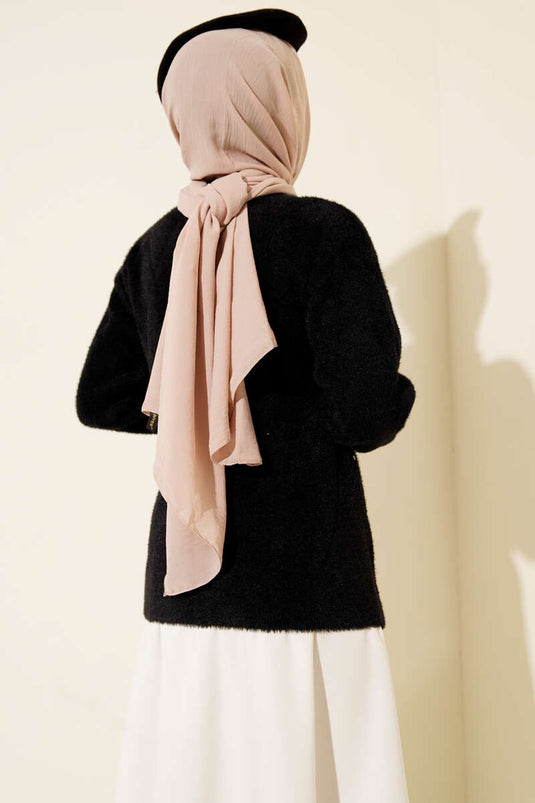 Serpme Taşlı Çizgili Sakallı Kazak Siyah