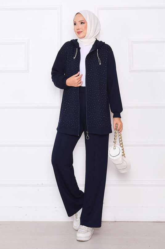 Ensemble deux pièces Oysho avec pierres dispersées et fermeture éclair, bleu marine