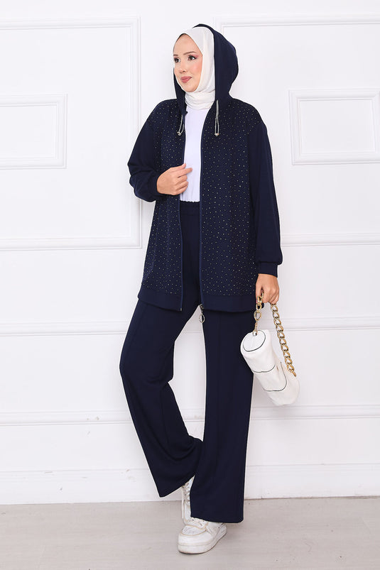 Ensemble deux pièces Oysho avec pierres dispersées et fermeture éclair, bleu marine