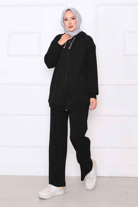 Serpme Steentjes Rits Oyşo Tweedelig Set Zwart