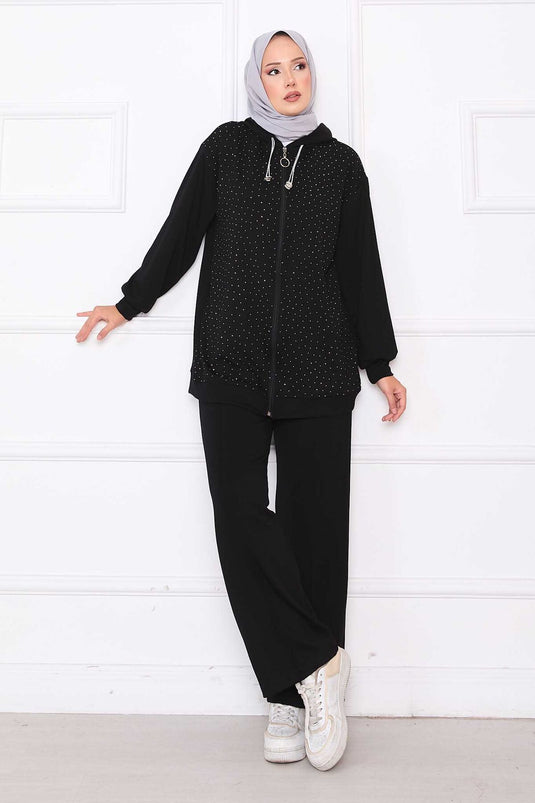 Serpme Steentjes Rits Oyşo Tweedelig Set Zwart