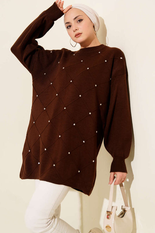 Sprinkled Stone Knit Tunic Brown
