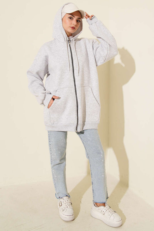 Three-Thread Cardigan with Sprinkled Stones, Gray