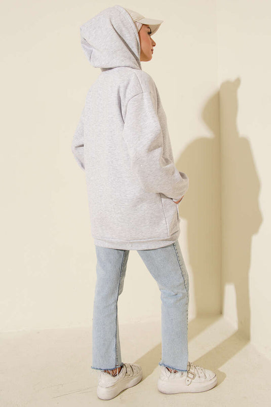 Three-Thread Cardigan with Sprinkled Stones, Gray