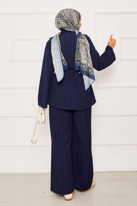 طقم ثنائي بريت متنقل بحزام مزود بالأزرار - كحلي