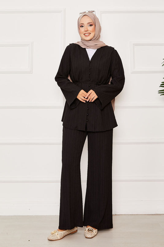 طقم ثنائي أسود – بريت مزود بحزام متنقل وأزرار