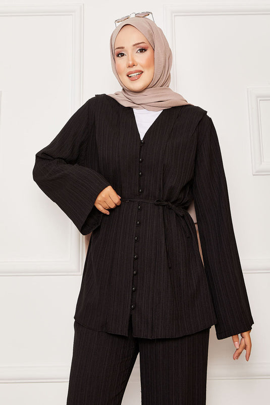 طقم ثنائي أسود – بريت مزود بحزام متنقل وأزرار