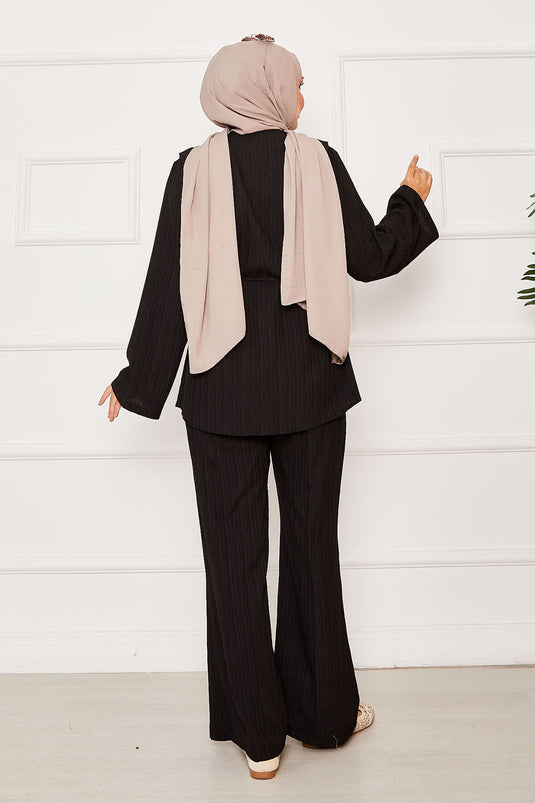 Mobile Belted Brit Buttoned Two-Piece Set Black