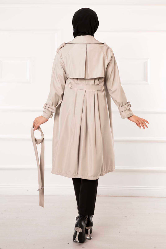 Removable Belted Button Detailed Trench Coat Beige