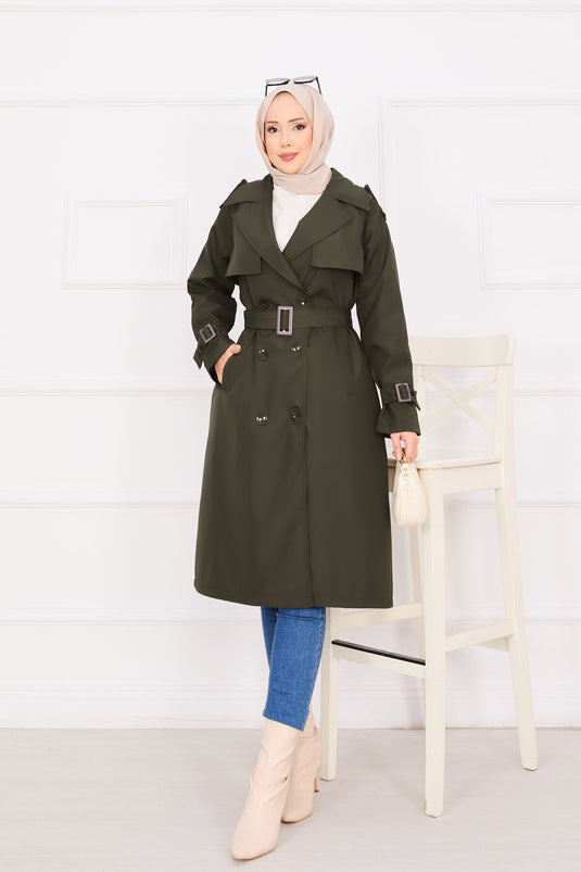Mobiler Trenchcoat mit Knopfleiste und Gürtel in Khaki