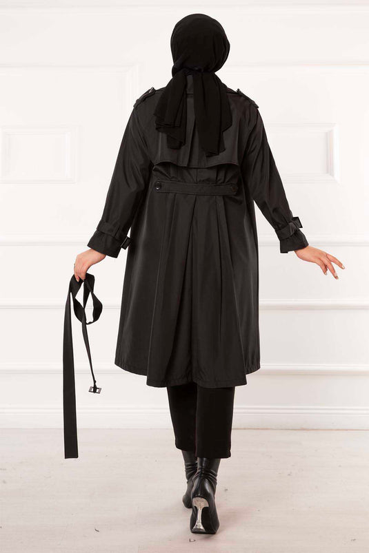 Trench dettagliato con bottoni e cintura mobile nero