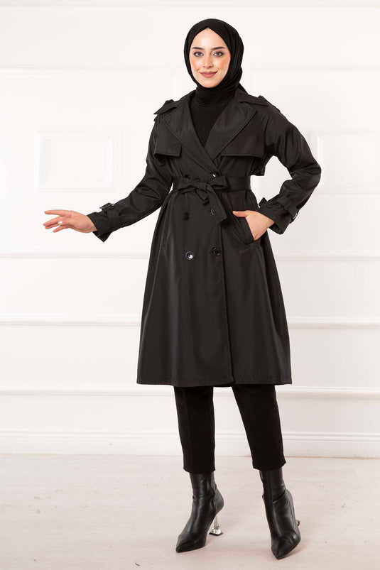 Trench dettagliato con bottoni e cintura mobile nero