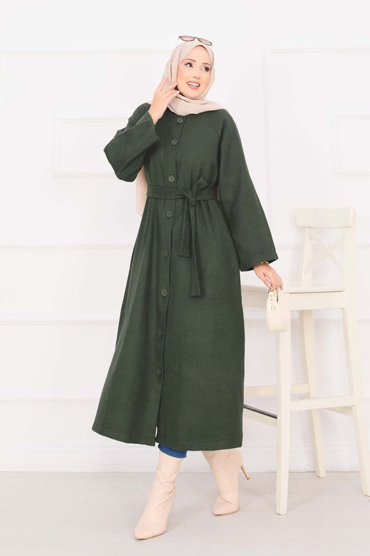 Manteau Cajou Boutonné Ceinturé Mobile Kaki