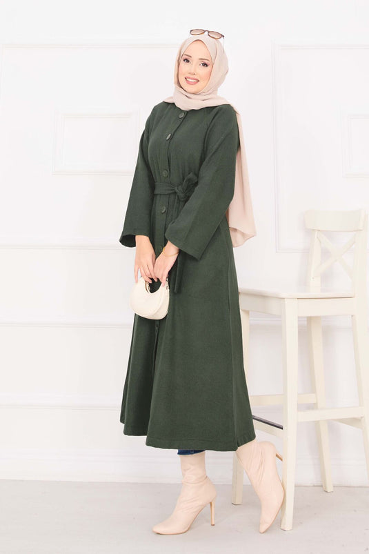 Manteau Cajou Boutonné Ceinturé Mobile Kaki