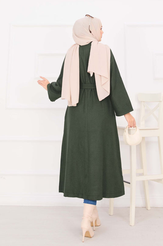 Manteau Cajou Boutonné Ceinturé Mobile Kaki