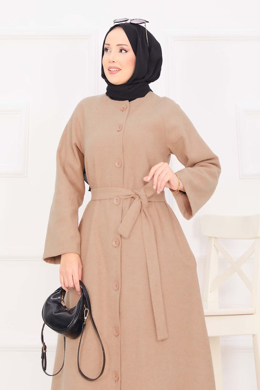 Manteau Cachemire Boutonné Ceinturé Mobile Vison