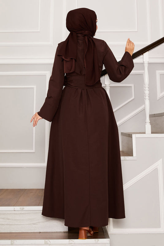 Robe à col chemise avec ceinture amovible marron