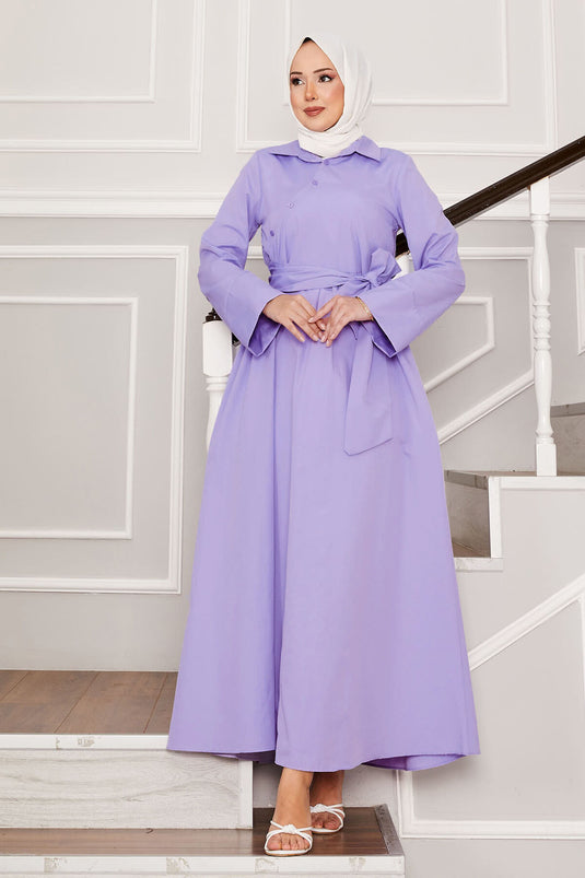 Abito con colletto a camicia con cintura rimovibile lilla