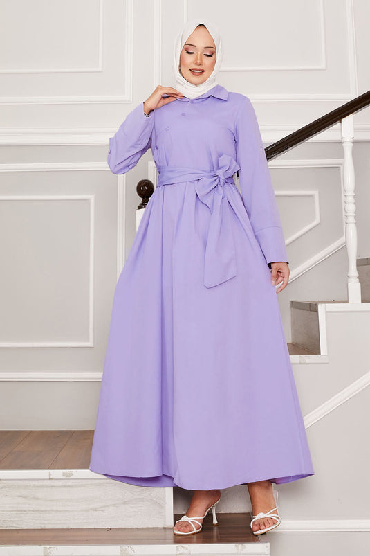 Abito con colletto a camicia con cintura rimovibile lilla