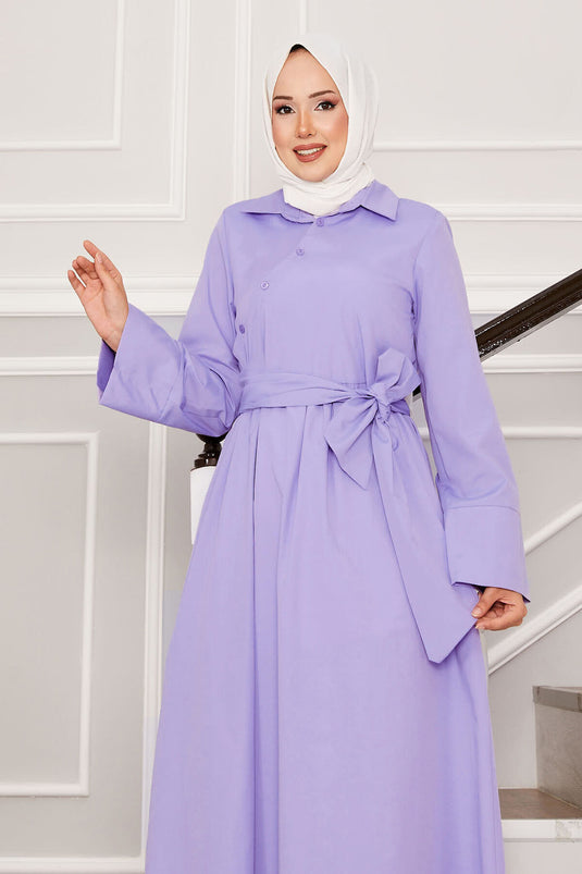 Abito con colletto a camicia con cintura rimovibile lilla