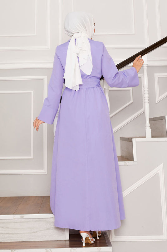 Abito con colletto a camicia con cintura rimovibile lilla