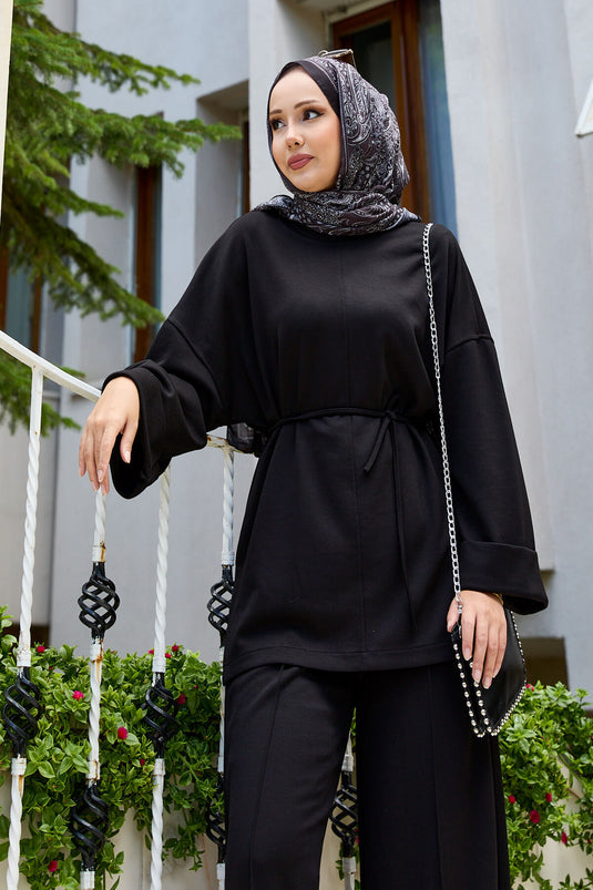 طقم أويشو الأسود المكون من قطعتين مع حزام قابل للإزالة