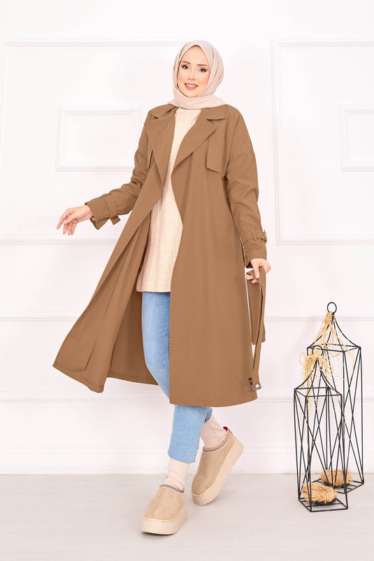 Trench con maniche regolabili e cintura mobile - Marrone chiaro