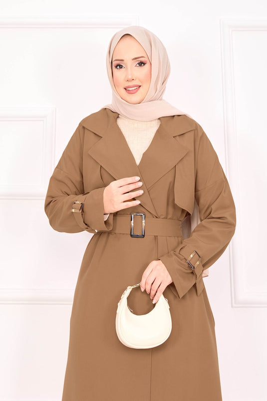 Trench con maniche regolabili e cintura mobile - Marrone chiaro