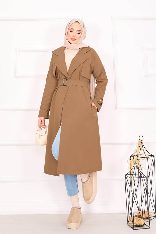 Trench con maniche regolabili e cintura mobile - Marrone chiaro