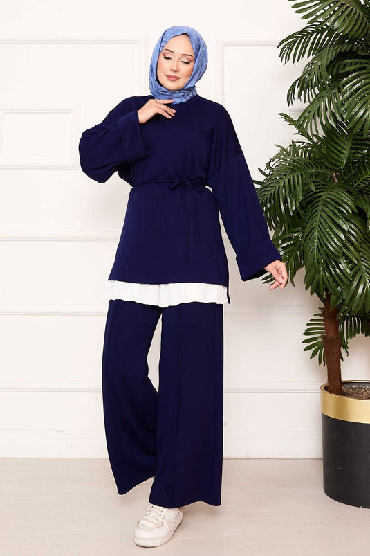 Mobile Belted Arm Folding Detailed Oyşo Set Navy Blue