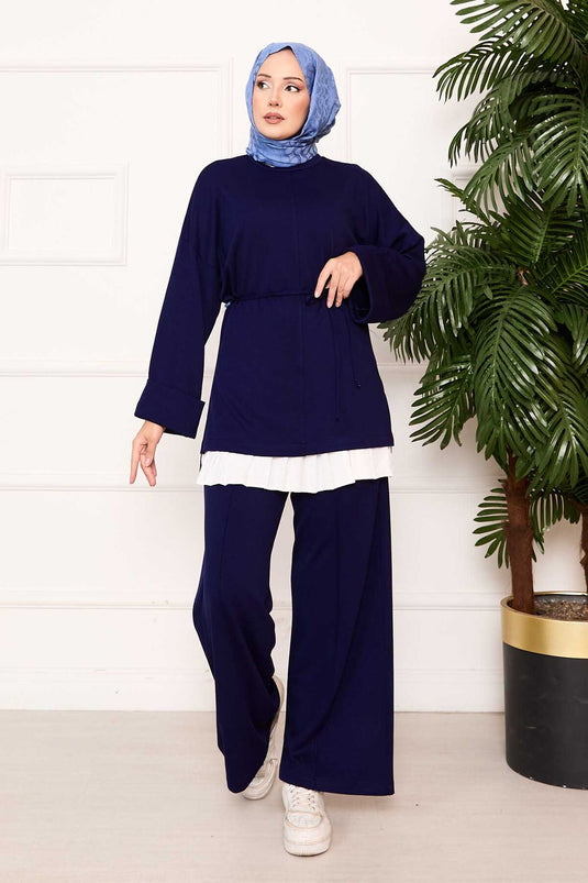 Mobile Belted Arm Folding Detailed Oyşo Set Navy Blue