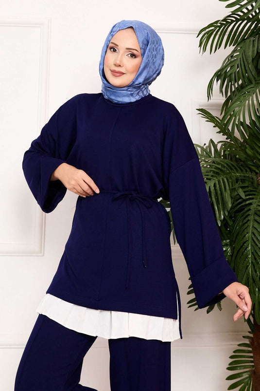Mobile Belted Arm Folding Detailed Oyşo Set Navy Blue