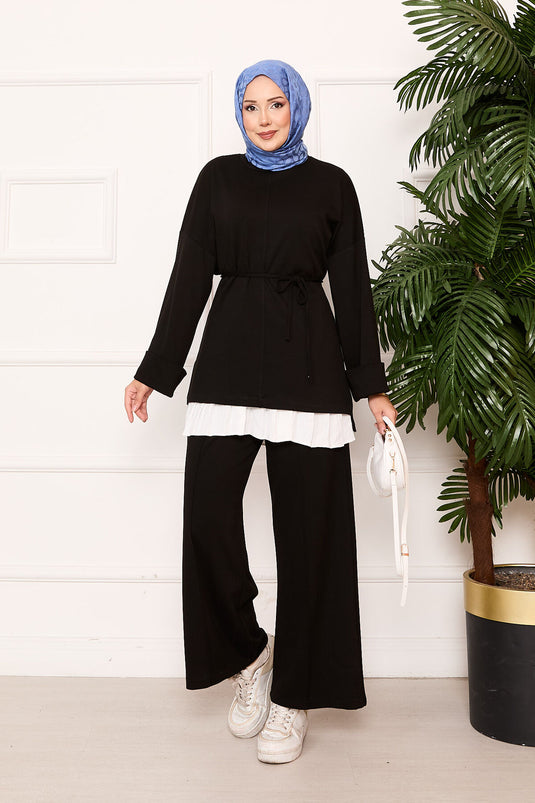 Black Mobile Belted Foldable Sleeve Detailed Oyşo Set