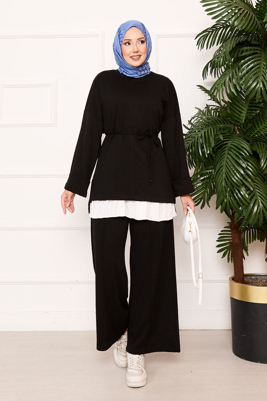 Black Mobile Belted Foldable Sleeve Detailed Oyşo Set