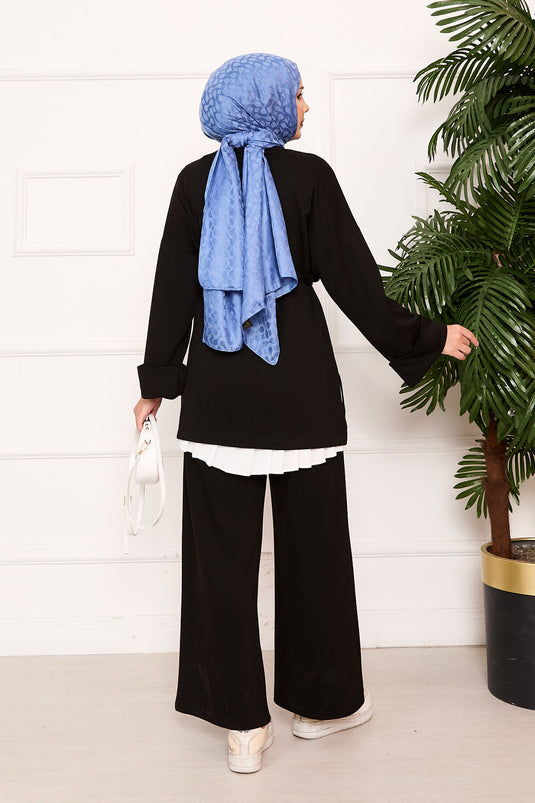 Black Mobile Belted Foldable Sleeve Detailed Oyşo Set