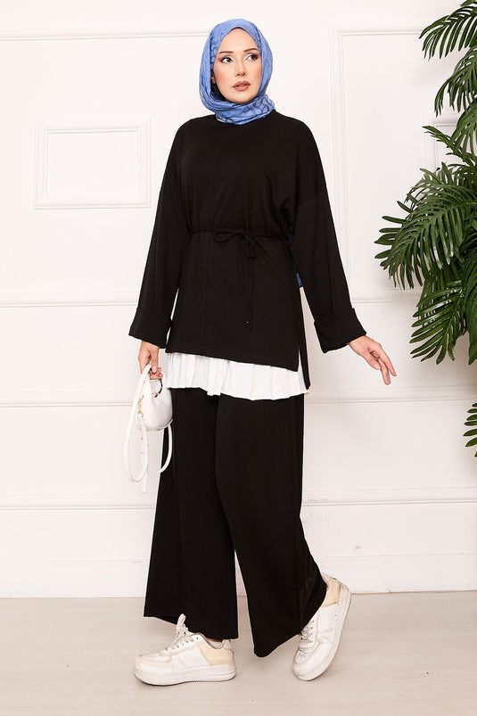 Black Mobile Belted Foldable Sleeve Detailed Oyşo Set