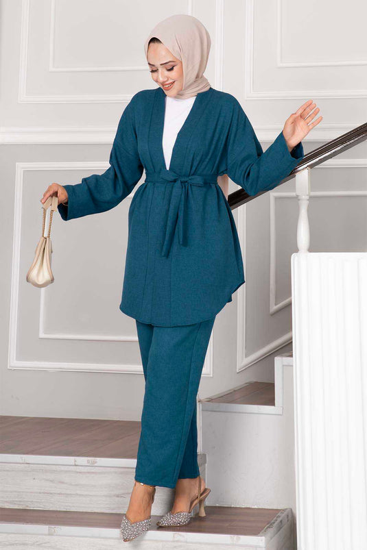 Ensemble kimono hijab avec ceinture amovible Pétrole