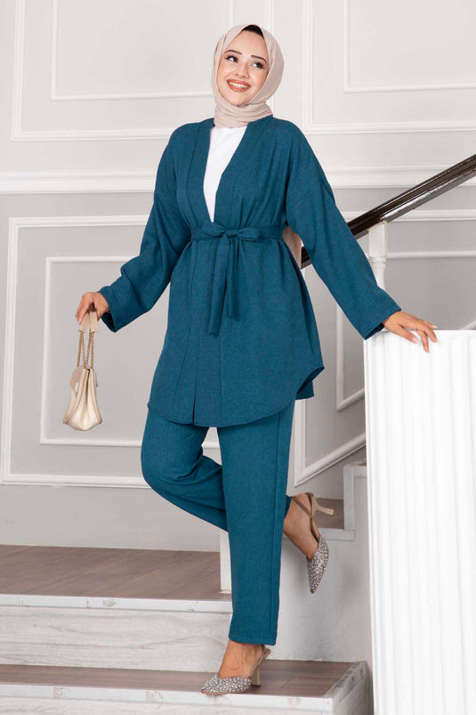 Ensemble kimono hijab avec ceinture amovible Pétrole