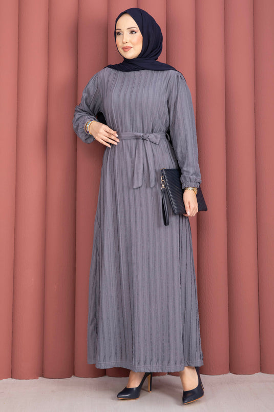 Zaranur Dress with Detachable Belt Gray