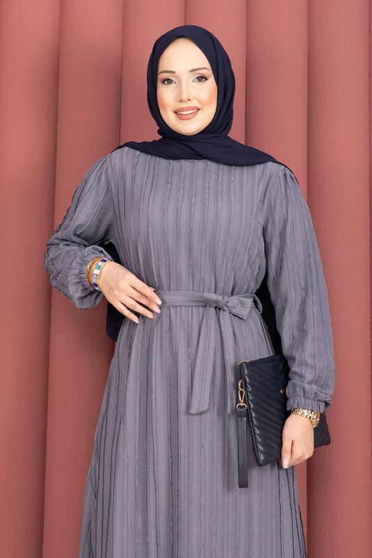 Zaranur Dress with Detachable Belt Gray
