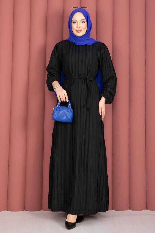 Zaranur Dress with Detachable Belt Black