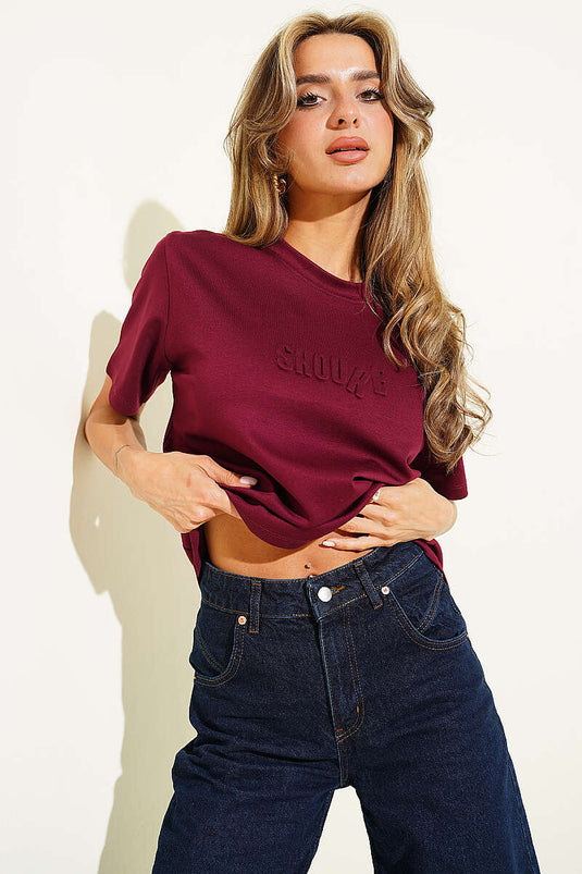 Shouke Kabartmalı T-shirt Bordo