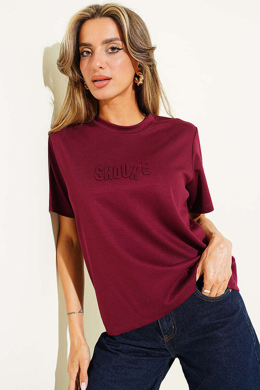 Shouke Kabartmalı T-shirt Bordo