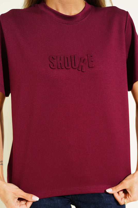 Shouke Kabartmalı T-shirt Bordo
