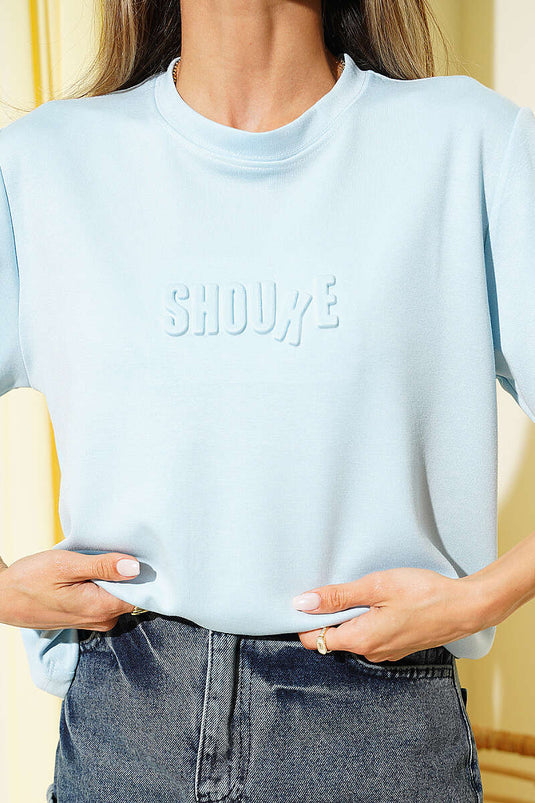 Shouke Kabartmalı T-shirt Buz Mavisi