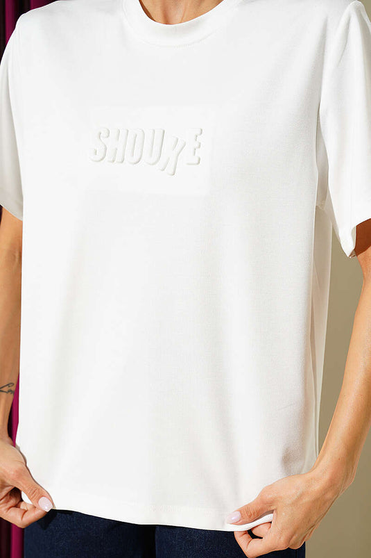 Shouke Kabartmalı T-shirt Ekru