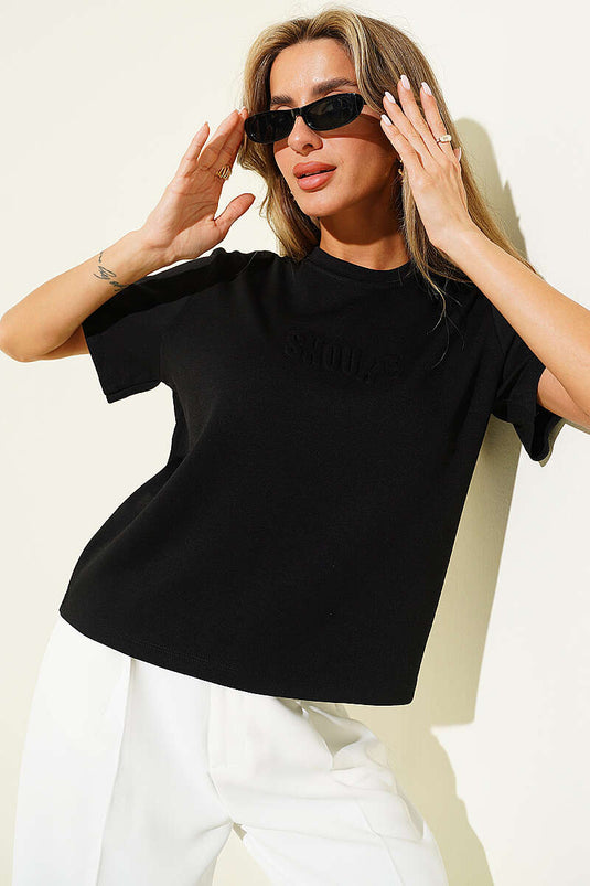 Shouke Kabartmalı T-shirt Siyah