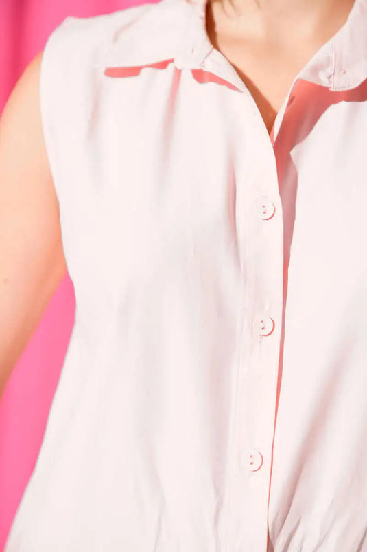 قميص قصير بدون أكمام، لون وردي