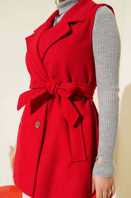 Gilet in cashmere con cintura e maniche a zero, rosso