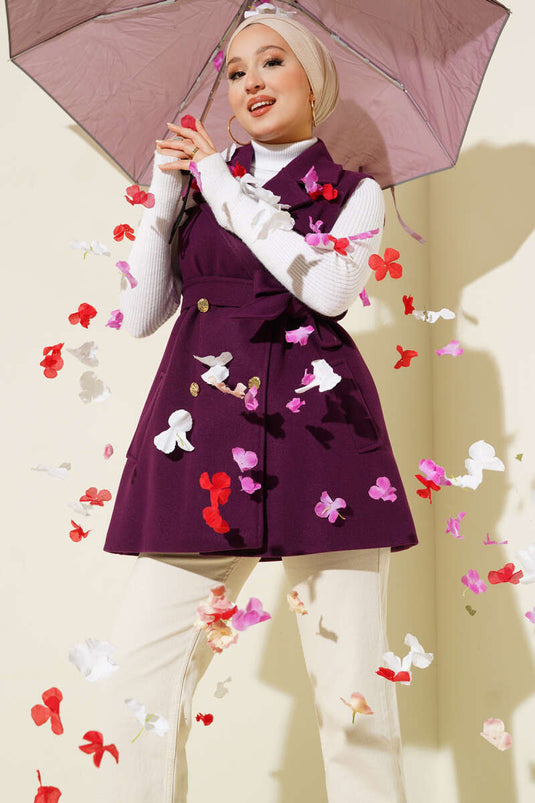 Zero Sleeve Belted Cashmere Vest Purple